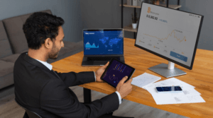 Business person reviewing his finance report